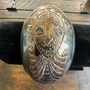 Vintage Egyptian Etched Brass Boho Tribal Bird Wide Cuff Bangle